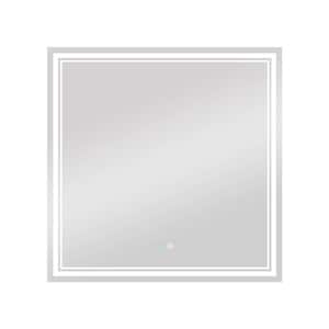 36 in. W x 36 in. H Large Square Frameless Anti-Fog Wall Bathroom Vanity Mirror in Silver, Adjustable 3-Color