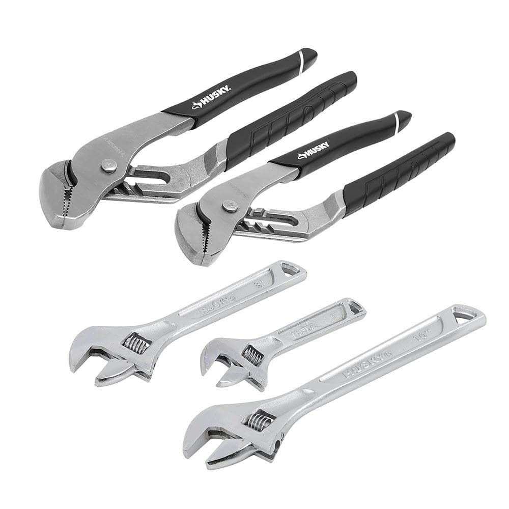 3-Piece, Adjustable Wrench Set and 2-Piece Groove Joint Pliers Set