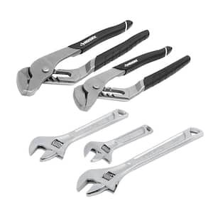 3-Piece, Adjustable Wrench Set and 2-Piece Groove Joint Pliers Set