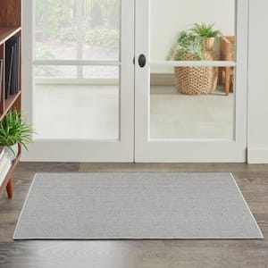 Textured Home Ivory doormat 2 ft. x 4 ft. Solid Geometric Contemporary Area Rug
