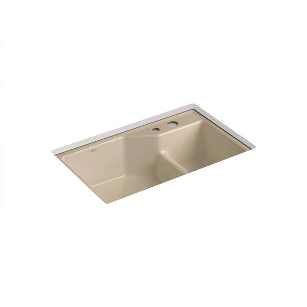 KOHLER Indio Smart Divide Undercounter 33 in. x 21-1/8 in. Double Basin Kitchen Sink in Mexican Sand