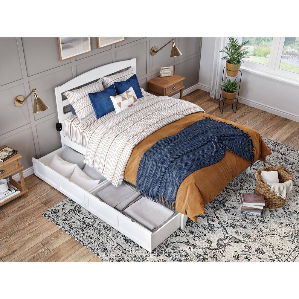 Mission Queen Platform Bed with Storage Drawers and Wood Headboard