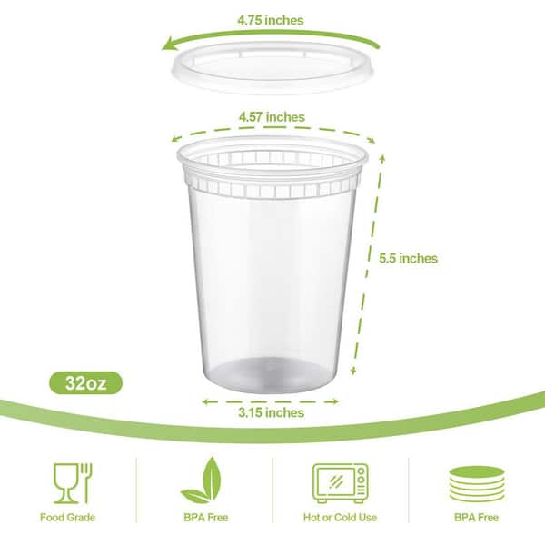 32 oz. Plastic Deli and Food Storage Containers with Lids for Soup Containers, Takeout and Meal Prep Storage (20-Pack)