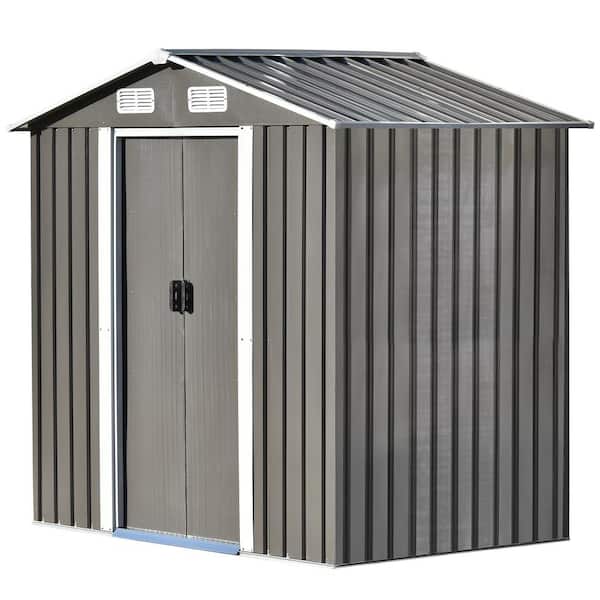 maocao hoom 4 ft. W x 6 ft. D . Metal Outdoor Storage Sheds with Lockable Door in Gray (24 sq. ft.)