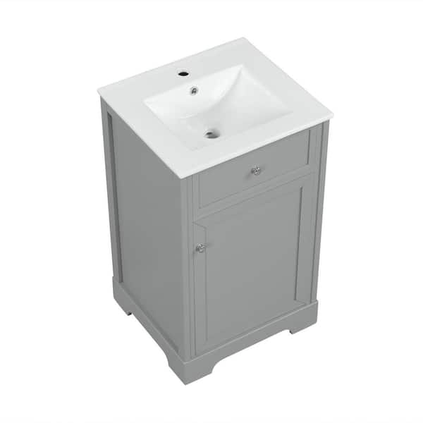20 in. W x 18 in. D x 34 in. H Freestanding Bath Vanity in Gray with White Ceramic Top
