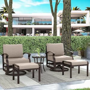 5-Piece Aluminum Swivel Outdoor/Indoor Rocking Chairs Patio Conversation Set with Sand Cushions and Table, Footstool