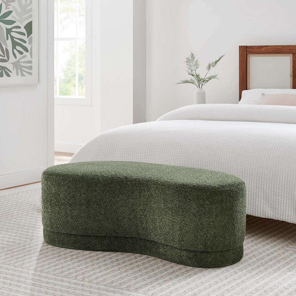 Nimbus Sage Green Chenille Curved Cocktail Ottoman Bench