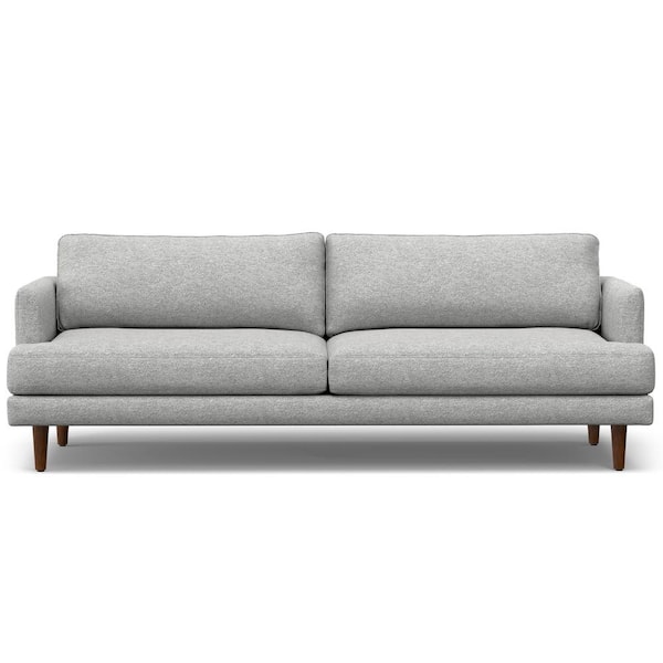 Simpli Home Livingston Mid-Century Modern 90 in. Straight Arm Woven-Blend Fabric Wide Rectangle Sofa in Mist Grey