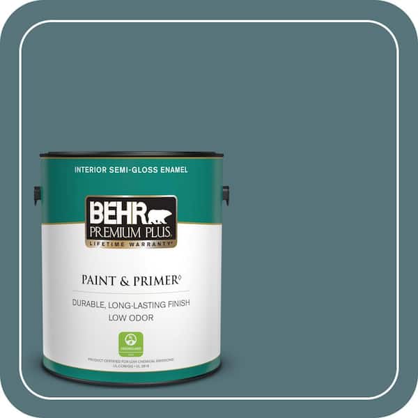 BEHR PREMIUM PLUS 1 gal. Home Decorators Collection #HDC-FL15-03 Blue Sage Semi-Gloss Enamel Low Odor Interior Paint & Primer