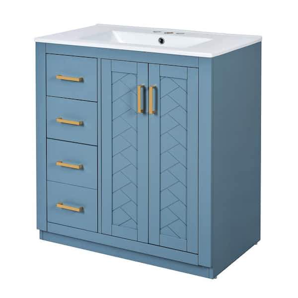 30 in. W x 18.3 in. D x 34 in. H Single Sink Freestanding Indigo Modern Beauty Bath Vanity with Ceramic Top