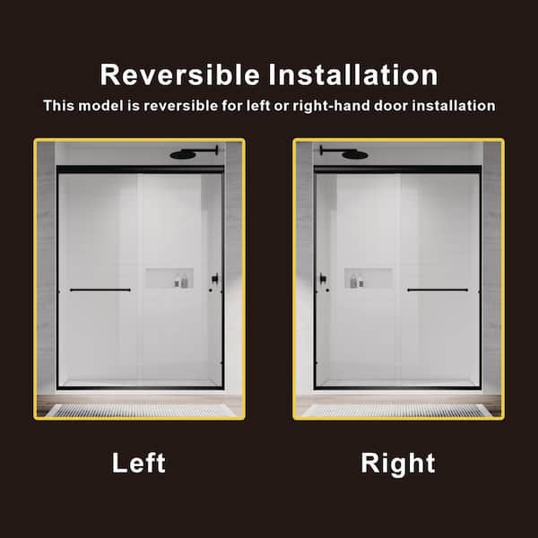 UKD07N 56 to 60 in. W x 66 in. H Double Sliding Semi-Frameless Tub Door in Matte Black, with 1/4 in. SGCC Clear Glass