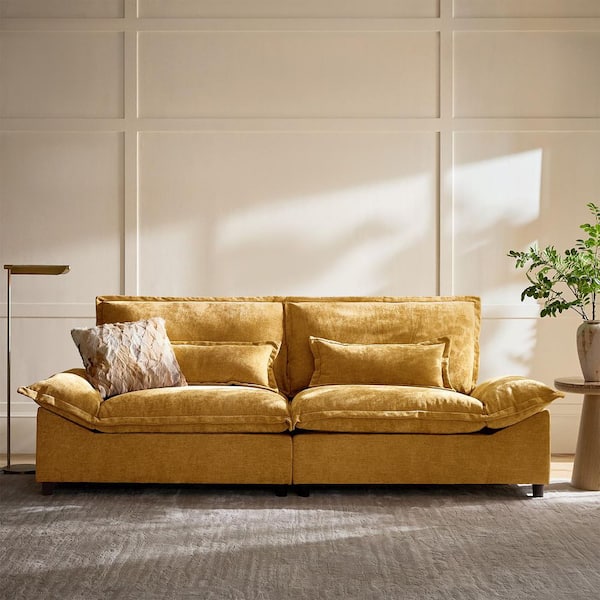 Romy Modern 102 in. Armless Polyester Sofa with Storage in Mustard
