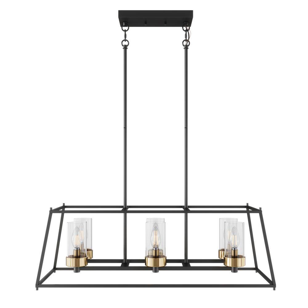 31 in. 6-Light Black Rectangle Farmhouse Chandelier Kitchen Island Hanging 