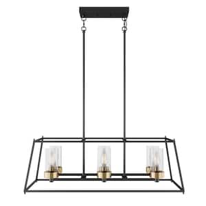 31 in. 6-Light Black Rectangle Farmhouse Chandelier Kitchen Island Hanging Ceiling Light