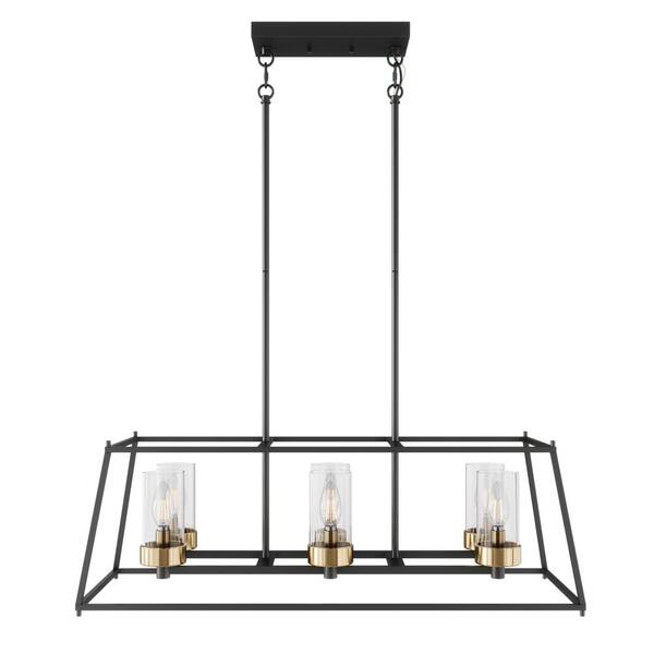 aiwen 31 in. 6-Light Black Rectangle Farmhouse Chandelier Kitchen Island Hanging Ceiling Light