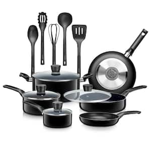 15-Piece Pots and Pans Aluminum Non Stick Chef Kitchenware Cookware Set, Black