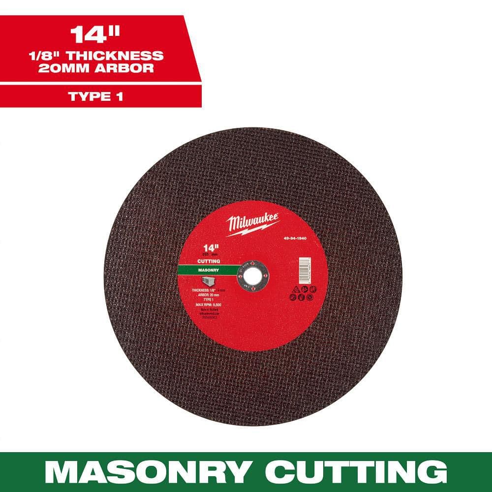 Milwaukee 14 in. x 1/8 in. x 1 in. Masonry Cut Off Wheel -Type 1
