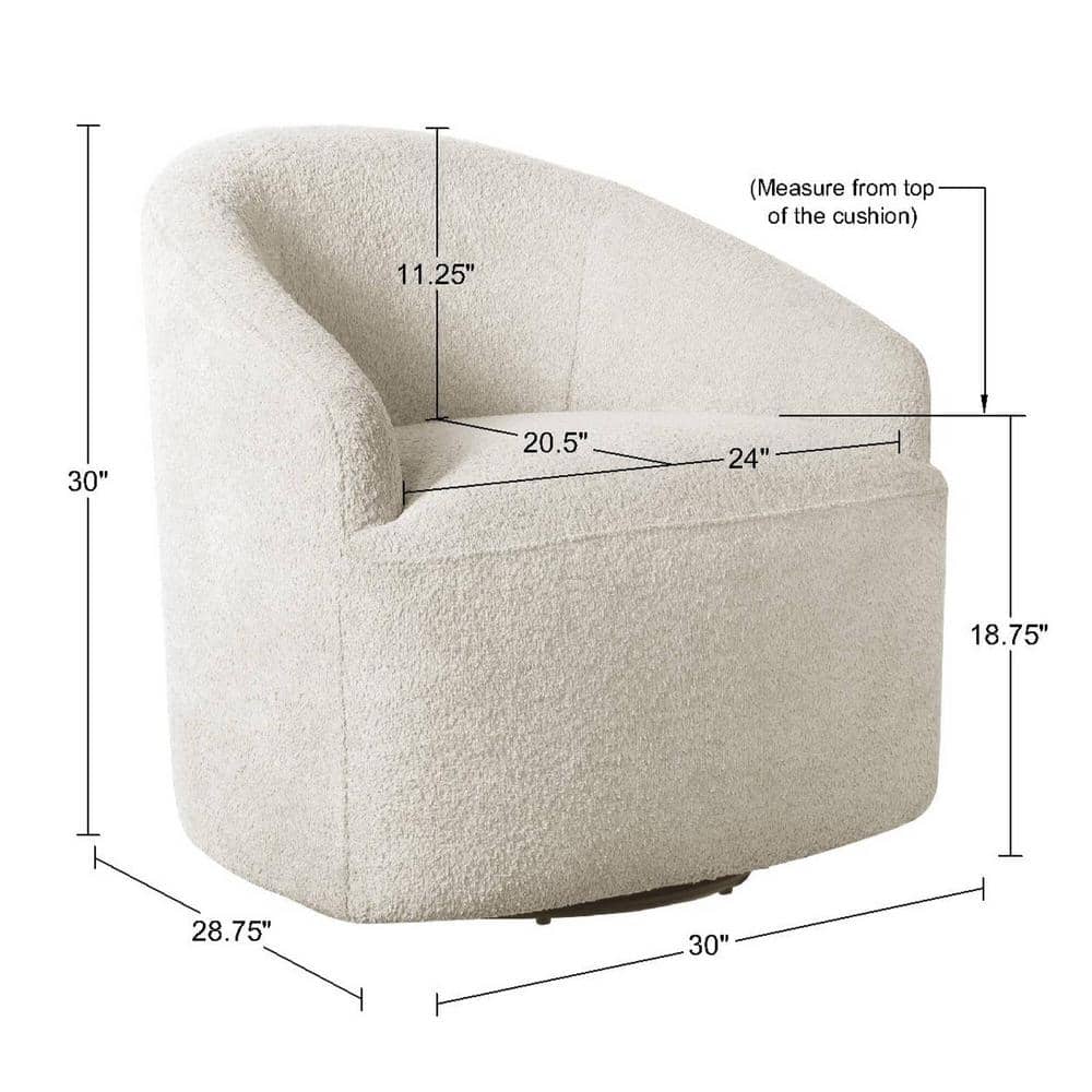 Cream Microfiber Barrel Swivel Accent Chair with Wood Base