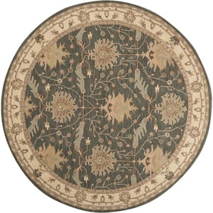 India House Blue 8 ft. x 8 ft. Bordered Traditional Round Area Rug