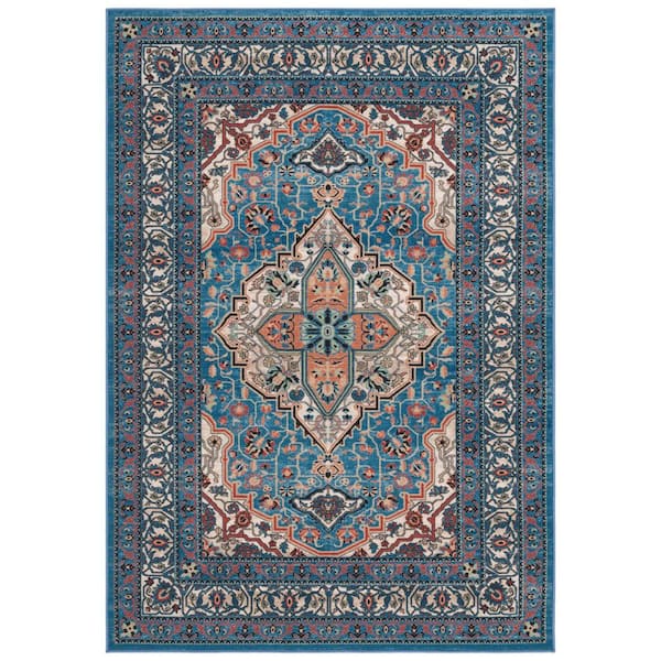 SAFAVIEH Journey Blue/Ivory 9 ft. x 12 ft. Machine Washable Medallion Ornate Area Rug