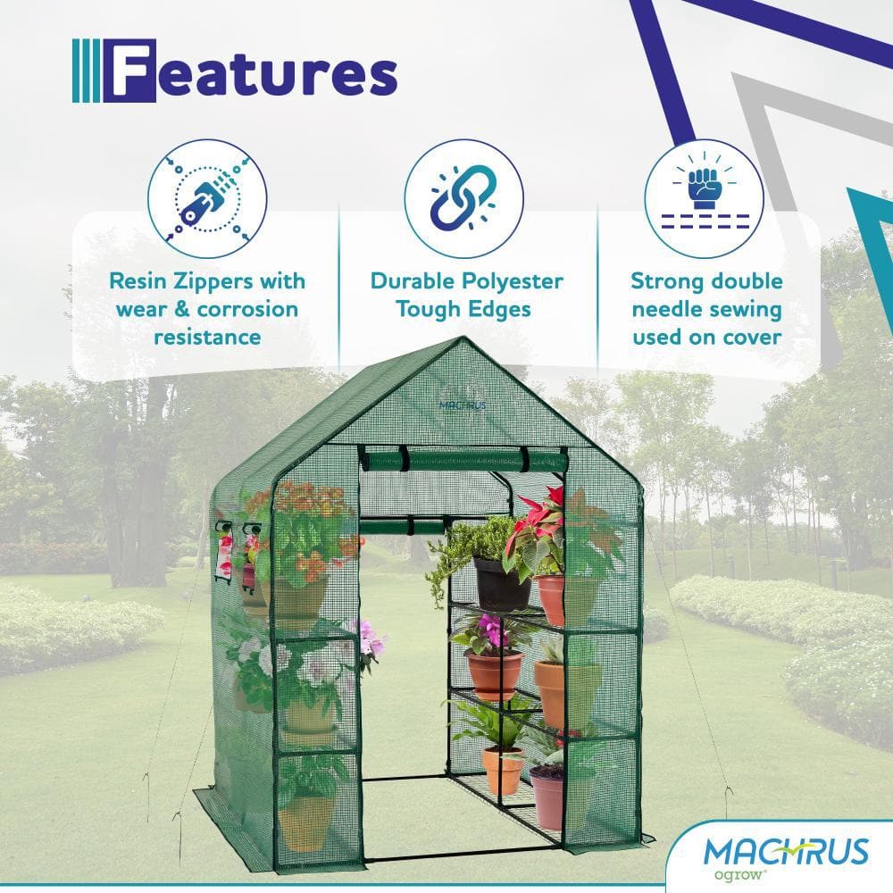 Green Walk-In Portable Greenhouse with 8 Shelves
