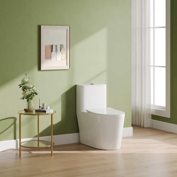 12 in. Rough-In 1-Piece 1.1/1.6 GPF Dual Flush Elongated Toilet in White Comfortable Height, Soft Close Seat Included