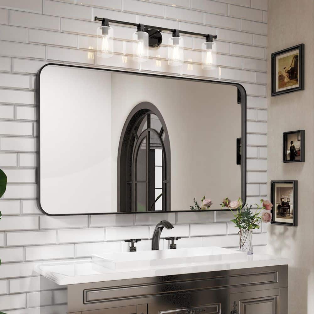 60 in. H x 40 in. W Rectangular Aluminum Framed Wall Bathroom Vanity Mirror in Black price history on PriceWatchPro