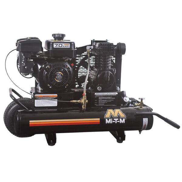 Mi-T-M 8 Gal. Tank 13.1 CFM at 100 PSI 7 HP Subaru Engine Portable Wheel Barrow Air Compressor