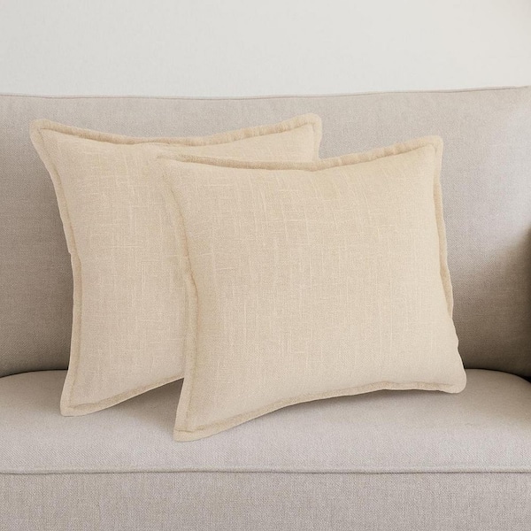 Beige Solid Color Polyfill 20.00 in. x 20.00 in. Throw Pillow (Set of 2)