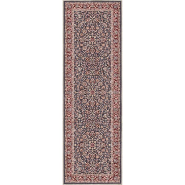 Asha Rome Vintage, Oriental Persian, Navy Blue Red 2 ft. 3 in. x 7 ft. 3 in. Runner, Area Rug