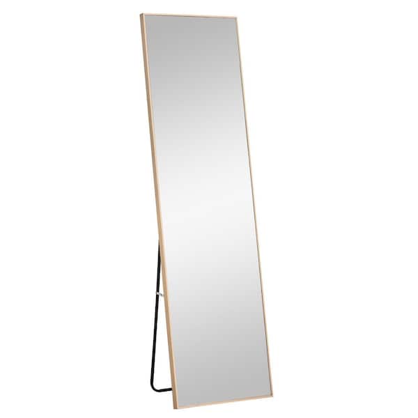 Polibi 17 in. W x 60 in. H Light Oak Solid Pine Frame Full-Length Mirror - Versatile Floor Standing or Wall Mounted Design