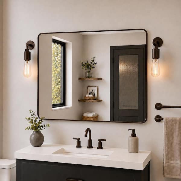 48 in. W x 36 in. H Rectangular Framed Wall Bathroom Vanity Mirror in Oil Rubbed Bronze
