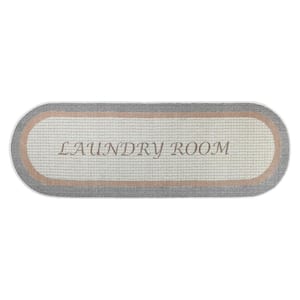 Laundry Room Gray-Brown 1 ft 8 in. x 4 ft 11 in. Cotton Oval Runner Rug