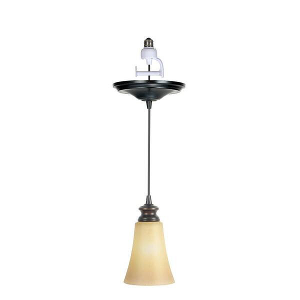 Worth Home Products Instant Pendant 1-Light Recessed Light Conversion Kit Brushed Bronze Suede Glass Shade
