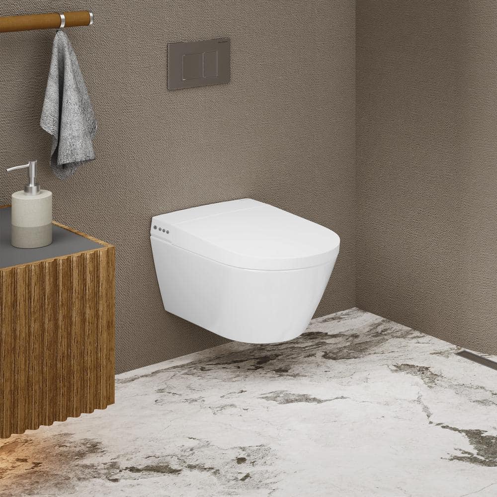 Hugo White Glossy Wall-Hung Elongated Smart Toilet with Bidet