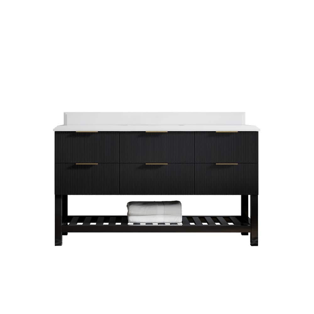 "Catalina 60 in. W x 22 in. D x 36 in. H Single Sink Bath Vanity in Black with 1.5"" White Quartz Top" price history on PriceWatchPro