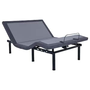 Negan Gray and Black Metal Frame Fabric Upholstered Twin XL Adjustable Platform Bed Base