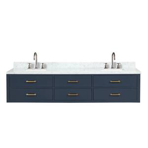 Sherman 84 in W x 22 in D Blue Double Bath Vanity, Carrara Marble Top, and Faucet Set