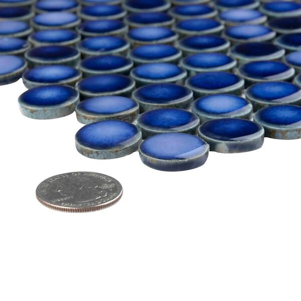 Merola Tile Hudson Penny Round Glossy Sapphire 6 in. x 6 in