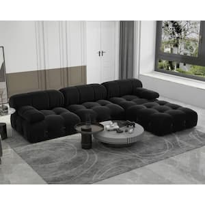 103.85 in. Square Arm 4-Piece L Shaped Velvet Modular Free Combination Sectional Sofa with Ottoman in Black