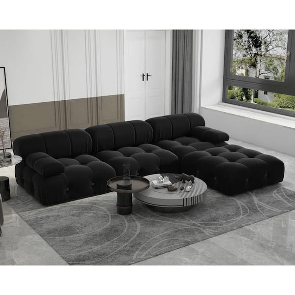 103.85 in. Square Arm 4-piece L Shaped Velvet Modular Free Combination Sectional Sofa with Ottoman in. Black