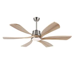 60 in. 6 Blades Charcoal Gray and Wood Grain Indoor Smart LED Ceiling Fan With Remote
