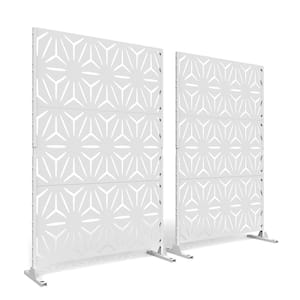 UIXE 76 in. Galvanized Steel Garden Fence Outdoor Privacy Screen Garden Screen Panels in White (2-Pack)
