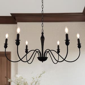 6-Light Black Farmhouse Chandelier, Rustic Industrial Pendant Light for Kitchen Island, Dining Room and Bedroom