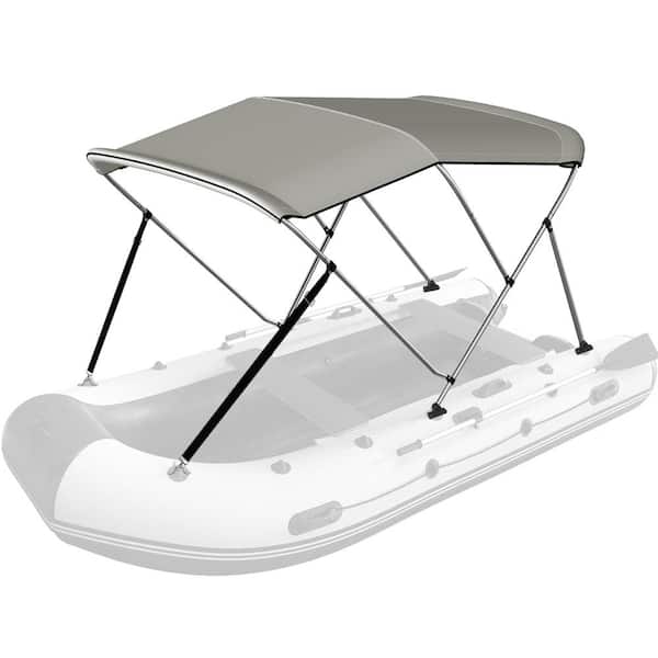 BOZTIY 3 Bow Bimini Top Cover Sun Shade Boat Cover 6 ft. L x 46 in. H x 61-66 in. W Boat Canopy with 1 in. Aluminum Frame, Gray