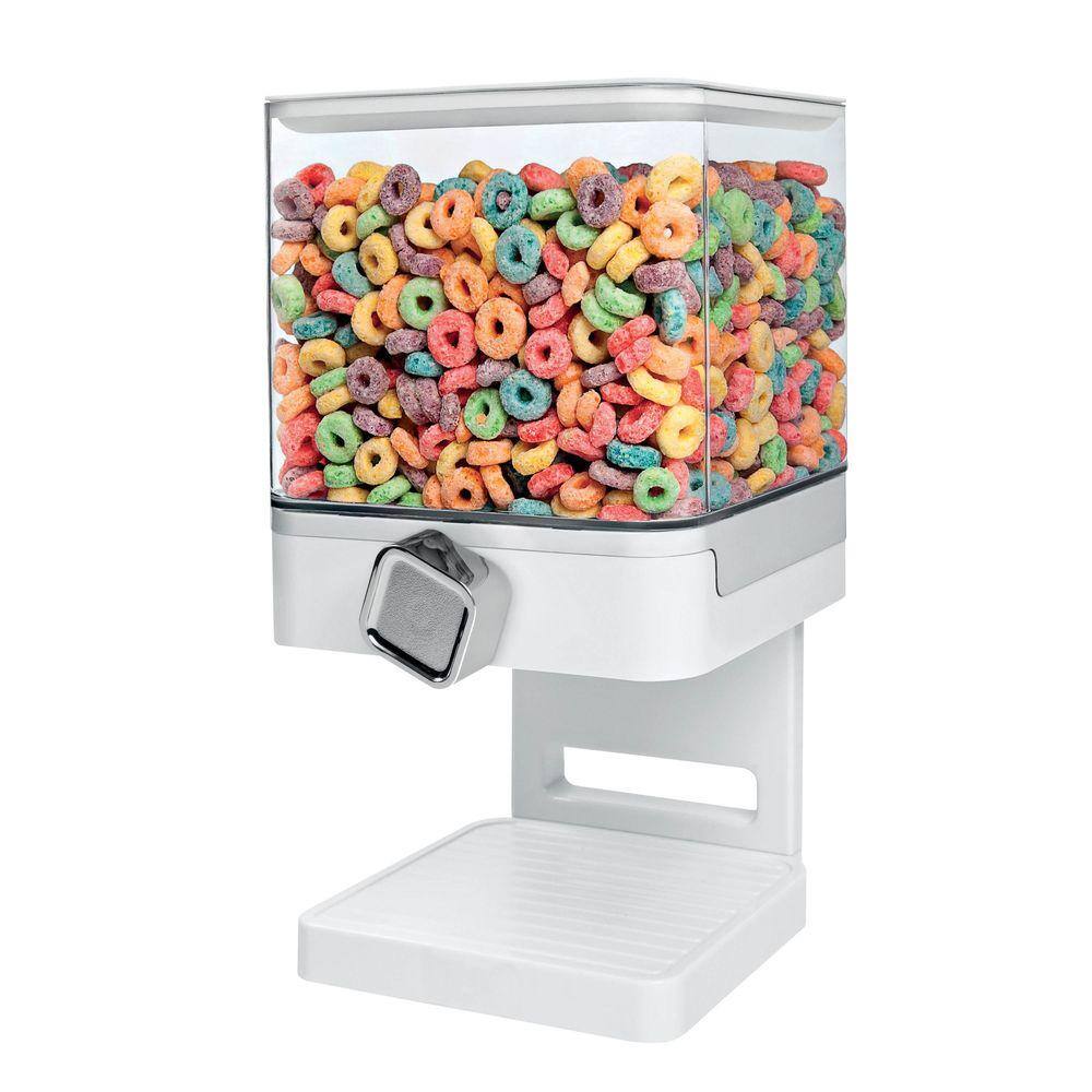 Compact White and Chrome Dry Food Dispenser