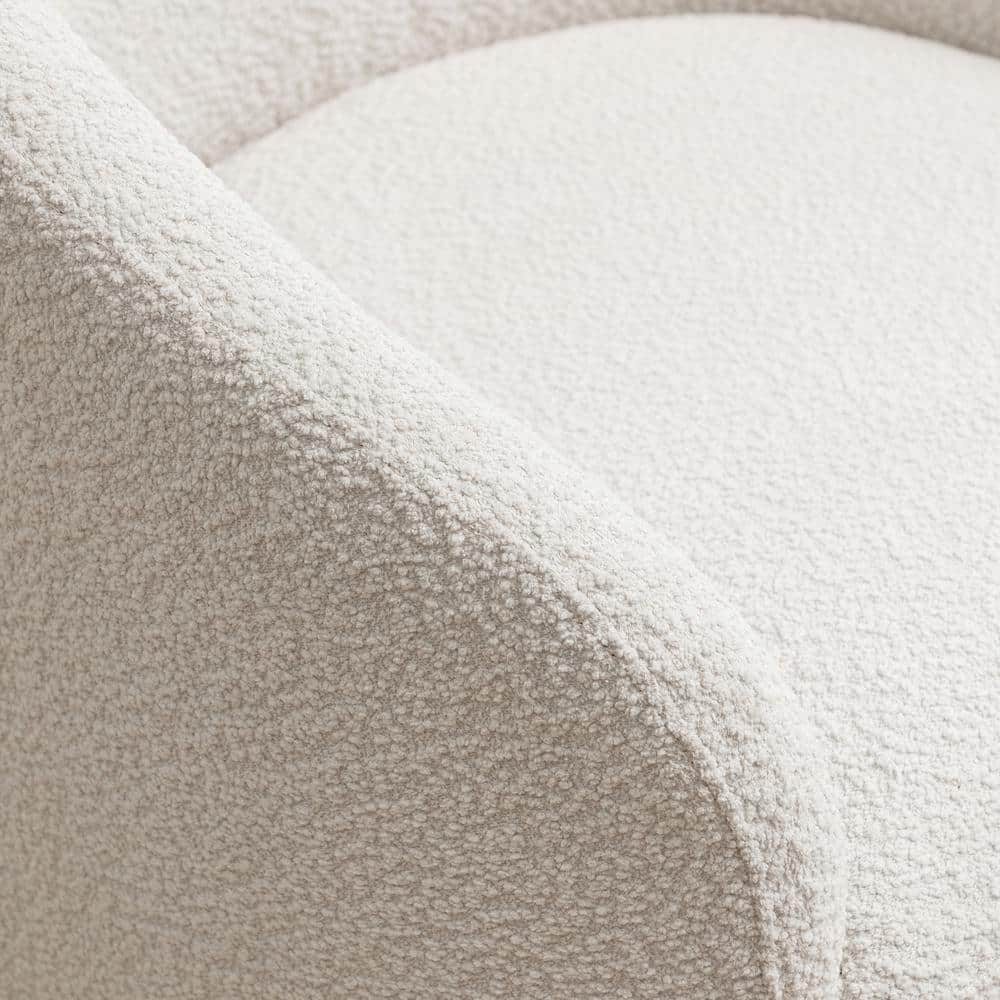 White Boucle Upholstered Swivel Barrel Accent Chair