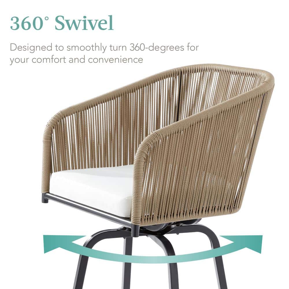 Natural Wicker Swivel Bar Height Chairs with Cushions