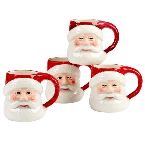 Certified International 18 oz. Multi-Colored Earthenware Santa's Secret 3-D Mugs (Set of 4)