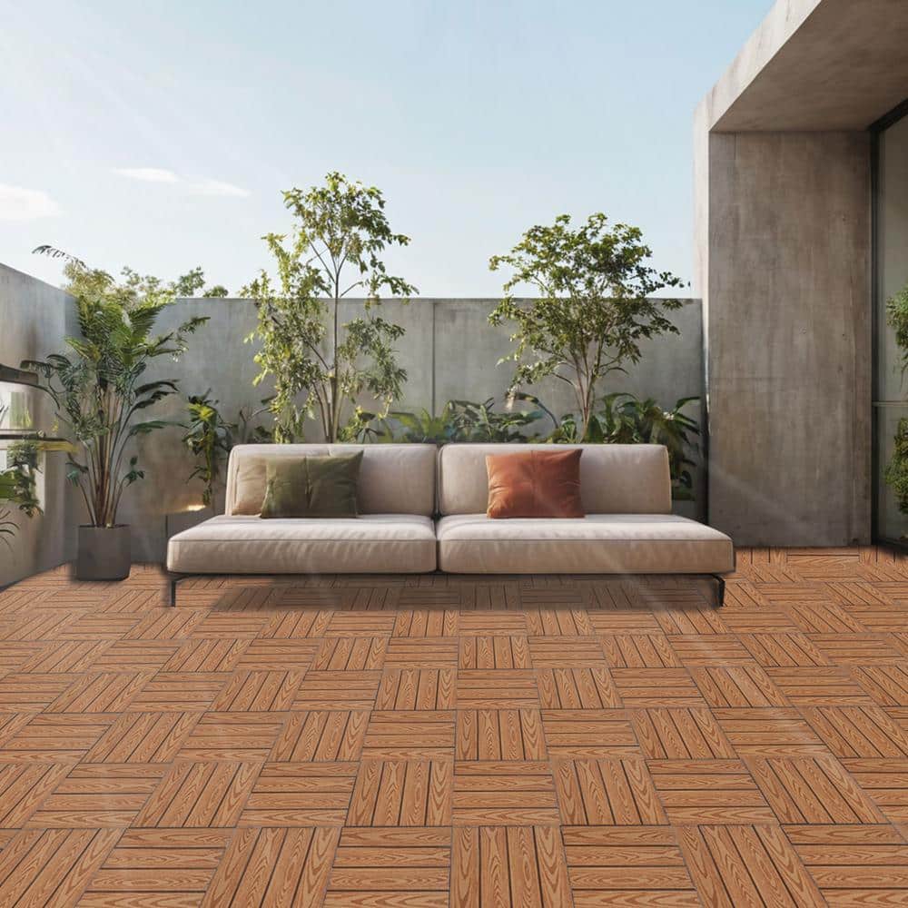 Wood Grain Interlocking Composite Deck Tiles, 12"x12", Set of 20